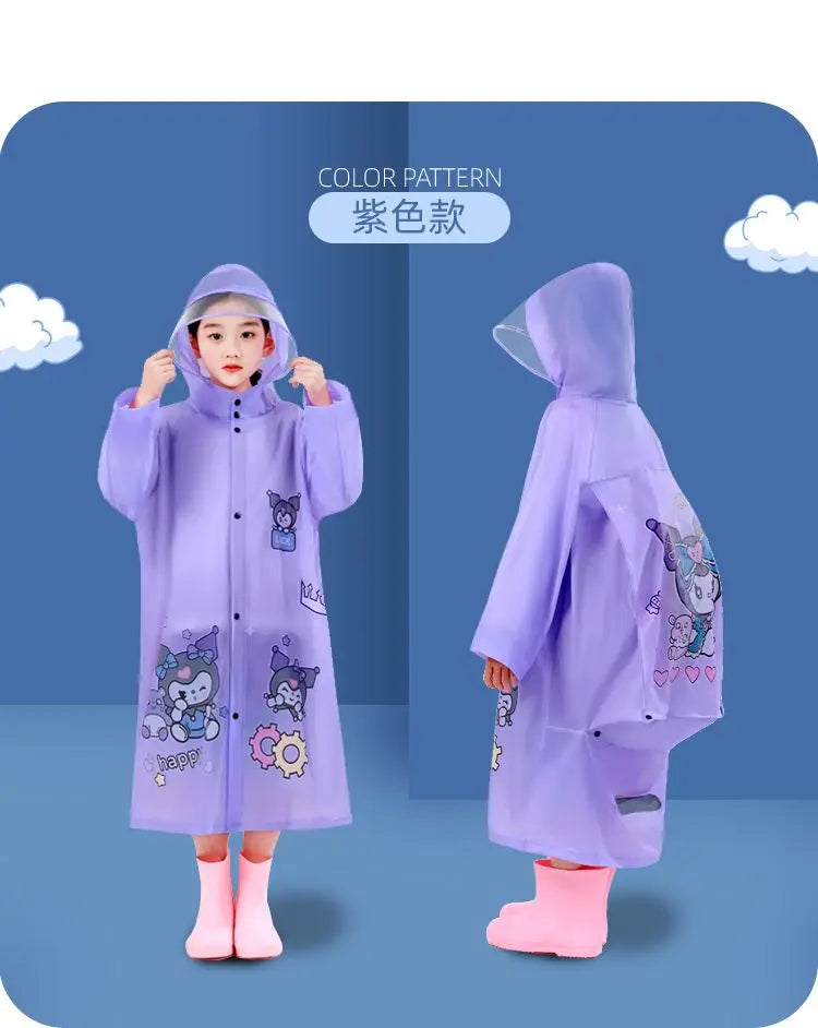 Sanrio Kuromi My melody Pochacco children's raincoat with school bag cute boys and girls kindergarten fashion student rain