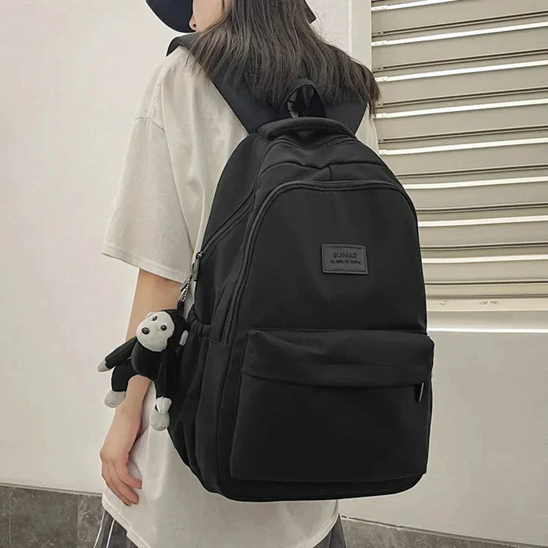 Solid Color Backpack Women Multi-pocket College Book Bag Casual Laptop Backpacks Men Schoolbag For Teenage School Bags For