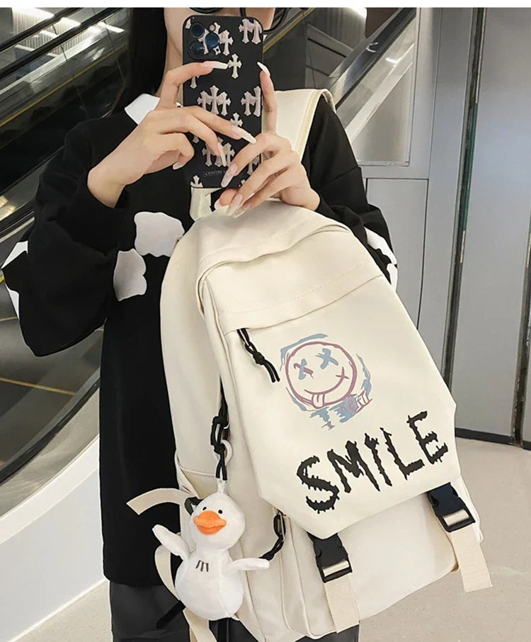 Fashion Cute Cartoon Pattern Waterproof Student School Bag, Casual Large Capacity Nylon Zipper Backpack Woman and Man