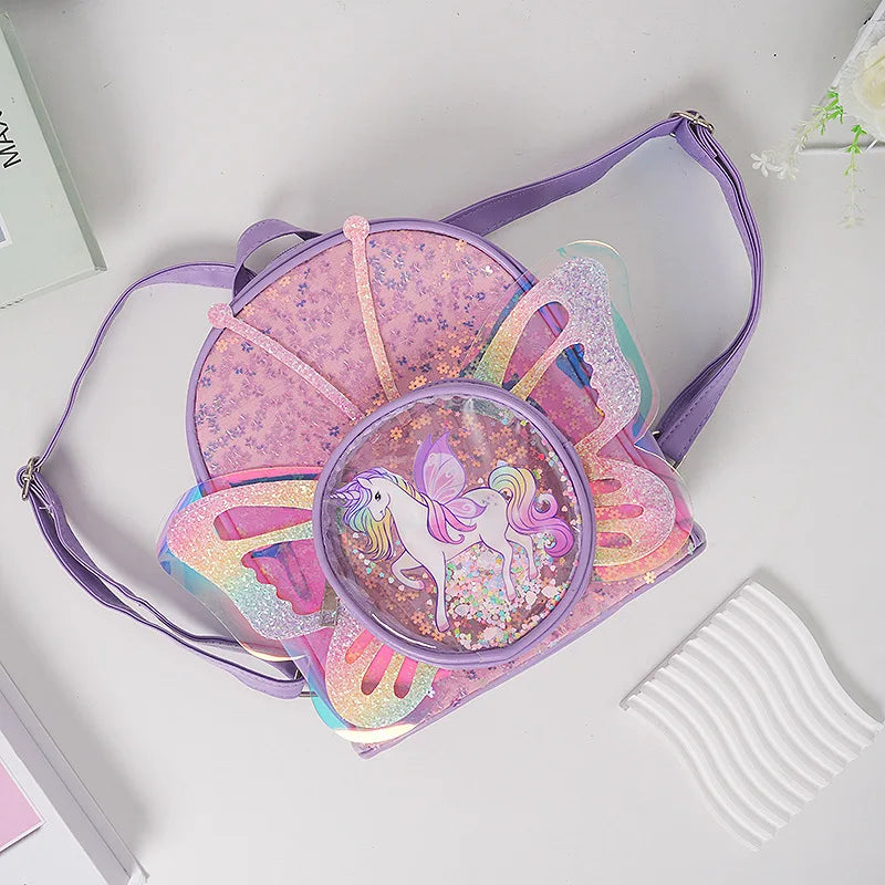 Fashionable Kid Bag for Girl Cartoon Unicorn Sequin Laser Butterfly Wings Backpack Girl School Backpack Mochila Infantil