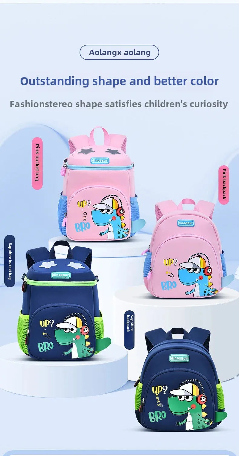 New Cartoon Dinosaur Kindergarten Backpack Spine Protection Lightweight School Bag for Primary School Children - Baby's