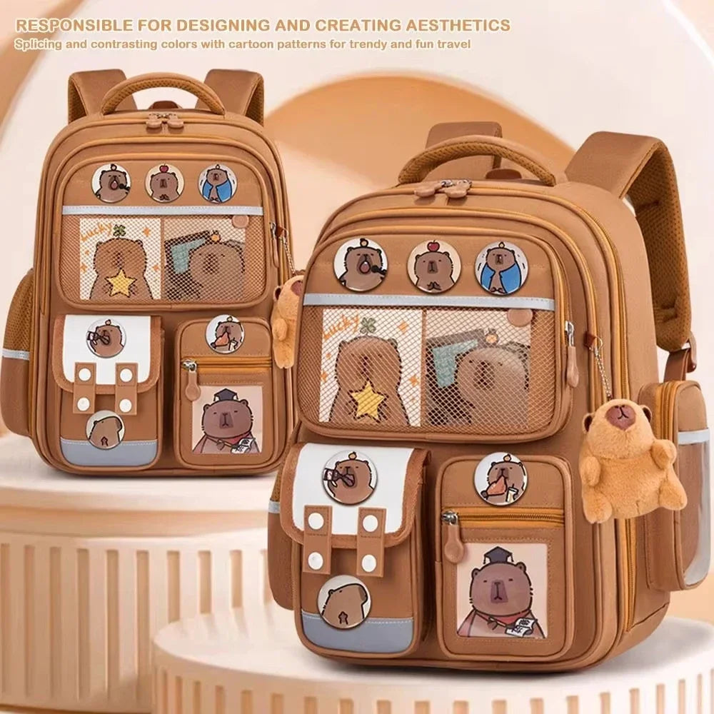 Capybara School Bag Waterproof Backpack Large Capacity Alleviate Burden Protecting Spine Widen Straps Backpack for Students