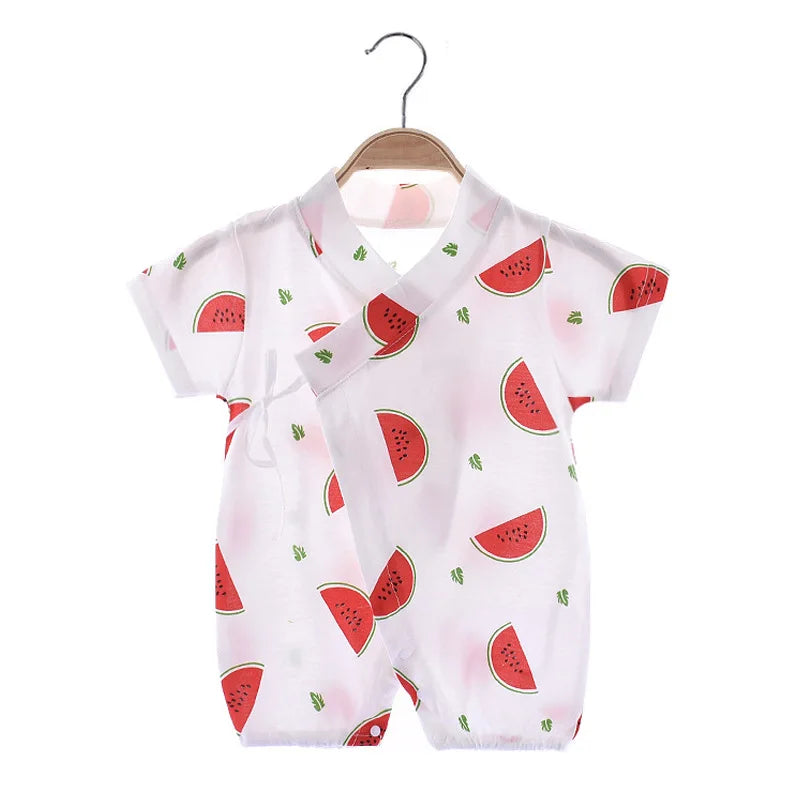Newborn Baby Summer Onesie Pure Cotton Clothes Boys Girls Cute Fruit Printed Jumpsuit Baby Short Sleeve Thin Monk  Clothes