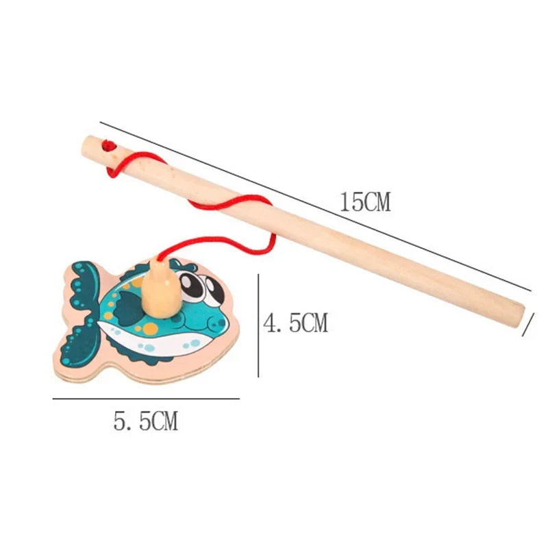 Magnetic Fishing Toys Game Set for Kids Montessori Wooden Cartoon Fishing Rod Educational Toys Birthday Party Toddle Gifts