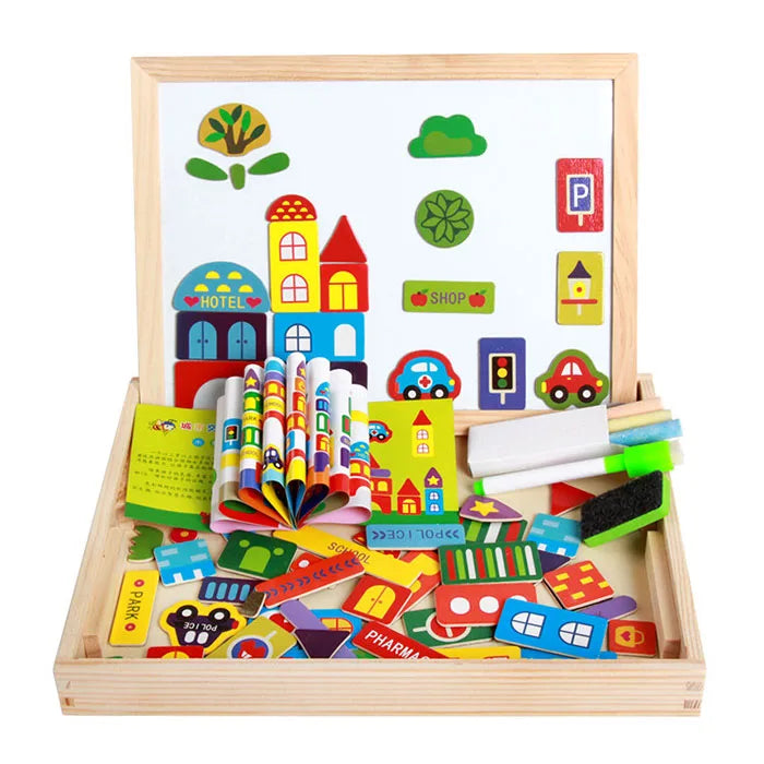 Magnetic 3D Puzzles for Kids Montessori Games Educational Toys for Children Blackboard Whiteboard Drawing Wooden Jigsaw Puzzle