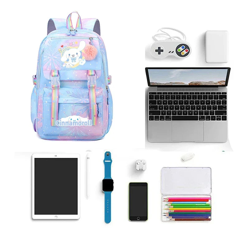 Cinnamoroll Teen Girls Backpack Teen Travel SchoolBag, Large Capacity Lightweight Kuromi Print Daypack for School or Daily