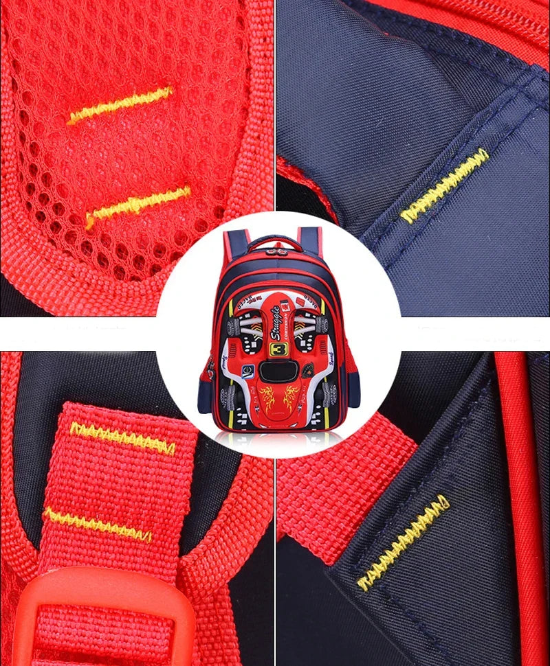 Waterproof Lightweight 3D Car Backpack Kindergarten Kid Preschool Backpack Young Children Boy Girl SchoolBag Primary Red