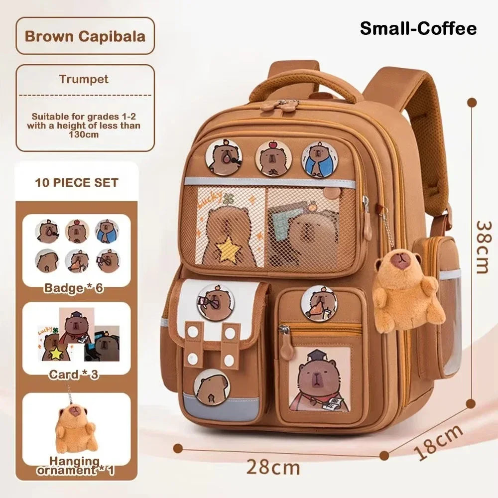 Capybara School Bag Waterproof Backpack Large Capacity Alleviate Burden Protecting Spine Widen Straps Backpack for Students