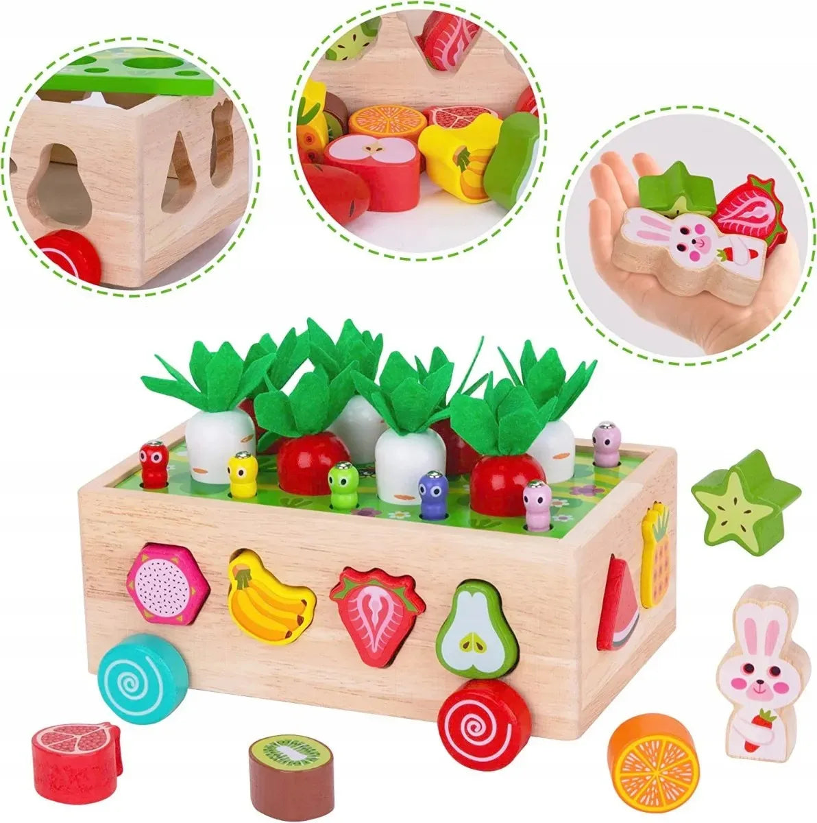 Montessori Toys for Baby Boys Girls1 2 3 4Year Wooden Puzzle Carrot Harvest Toy Game Shape Sorting Educational Toys for Children