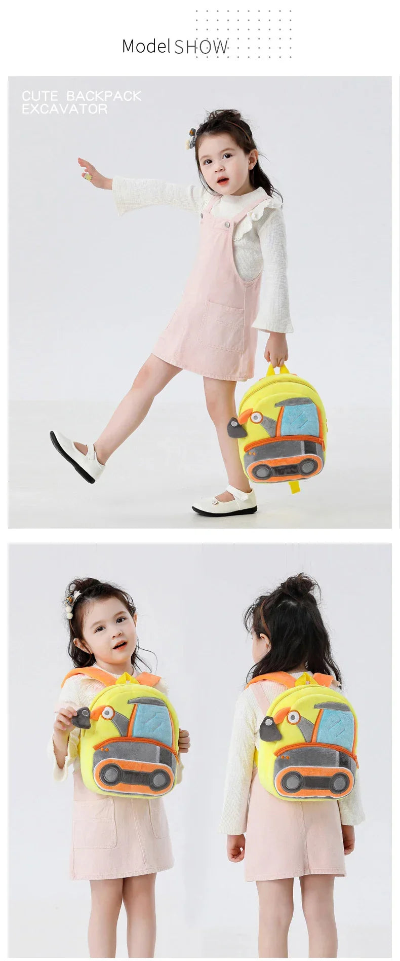 2-4 years old kids engineering backpack cartoon excavator backpack plush kids small school bag toy backpack - Baby's World