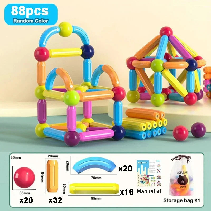 Montessori Educational Toy Magnetic Building Blocks Toy Magnetic Construction Set Magnet Ball Sticks Rod Games For Kids Baby