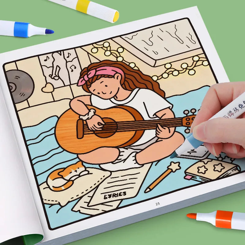 24 Page Fun Coloring Book, Warm Moments for Girls, Creative Entertainment, Fantasy Illustrations, Hand Drawn Art Drawing Book