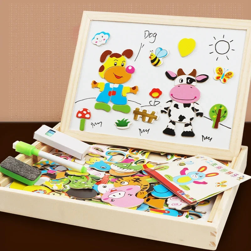 Wooden Multifunction Children Animal Puzzle Writing Magnetic Drawing Board Blackboard Learning Education Toys For Kids