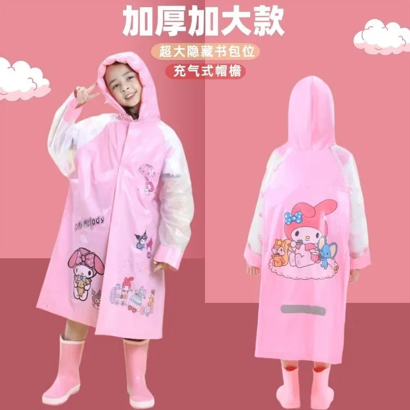 Sanrio Kuromi My melody Pochacco children's raincoat with school bag cute boys and girls kindergarten fashion student rain
