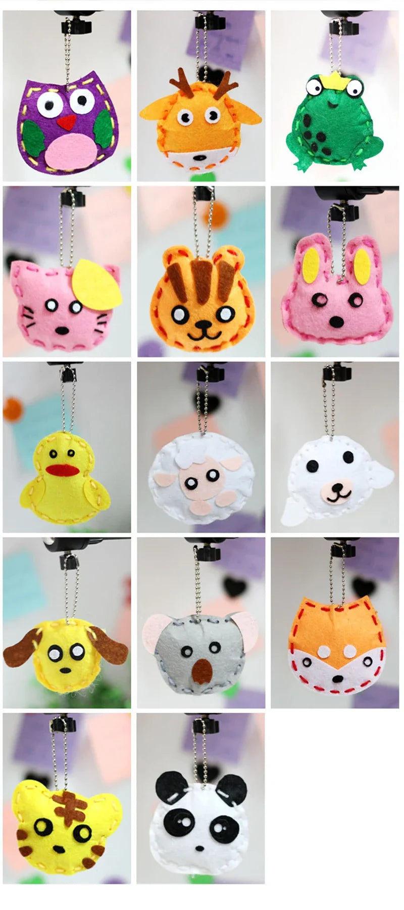 5Pcs Non-woven Fabric Animal Pink Bag Keychain DIY Handmade Toys Children Kids Birthday Party Ornaments Arts Crafts Kits Gifts