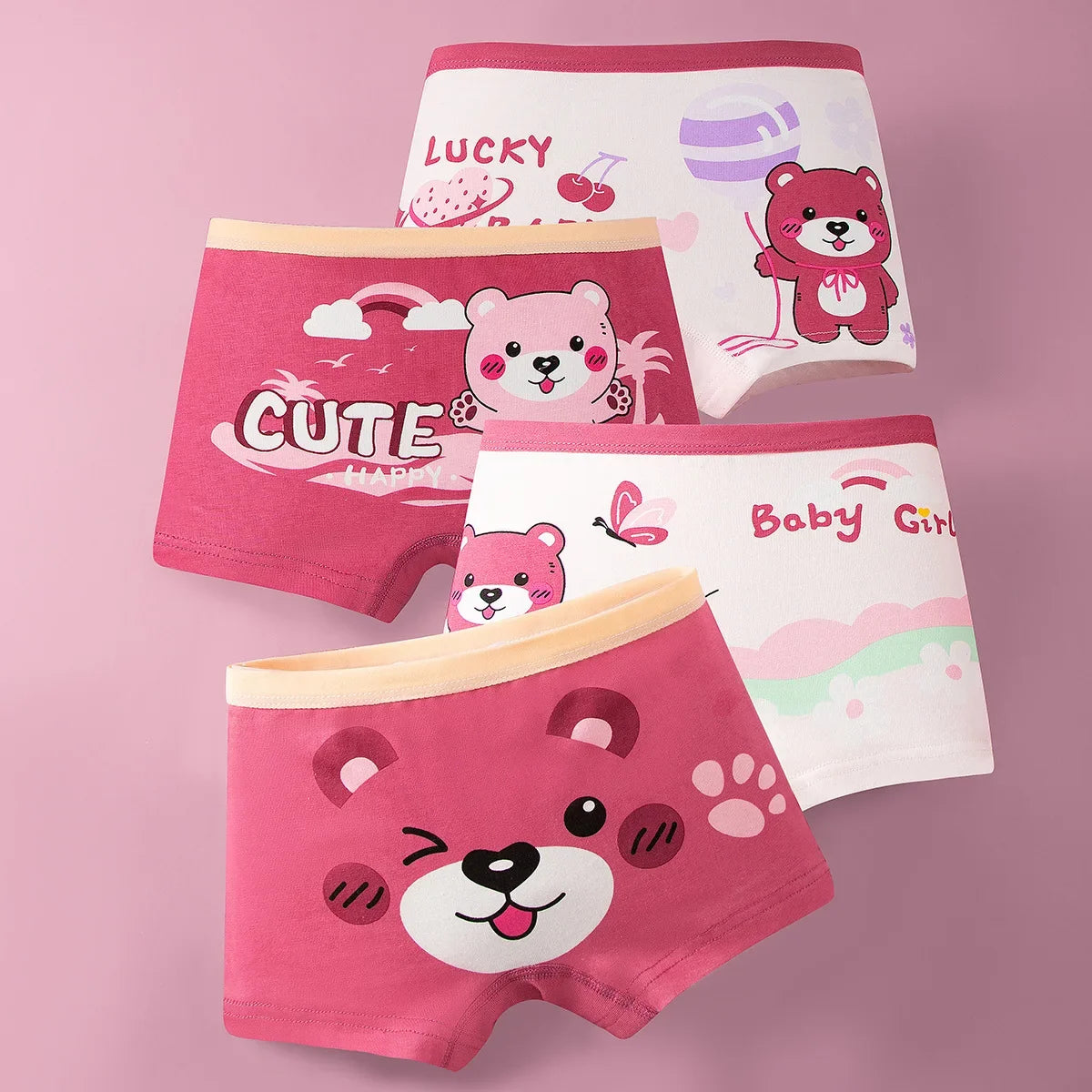 4pcs Cotton Girls Soft Panties Baby Lovely Character Pattern Cartoon Panty Students Boxer Briefs Kids Underwears Children Boxers