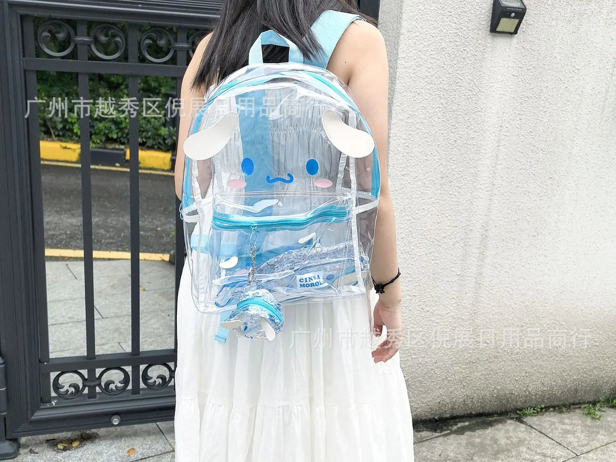 Sanrio Hello Kitty Y2K Waterproof Transparent Backpack Cute Cinnamoroll Cartoon Pvc Large Capacity Storage Bag Student