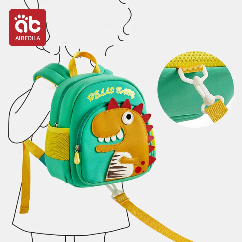 AIBEDILA Children Cute Cartoon 3D Dinosaur School Bags Anti-lost Boys Backpacks Girls Toddler Rucksack Kindergarten
