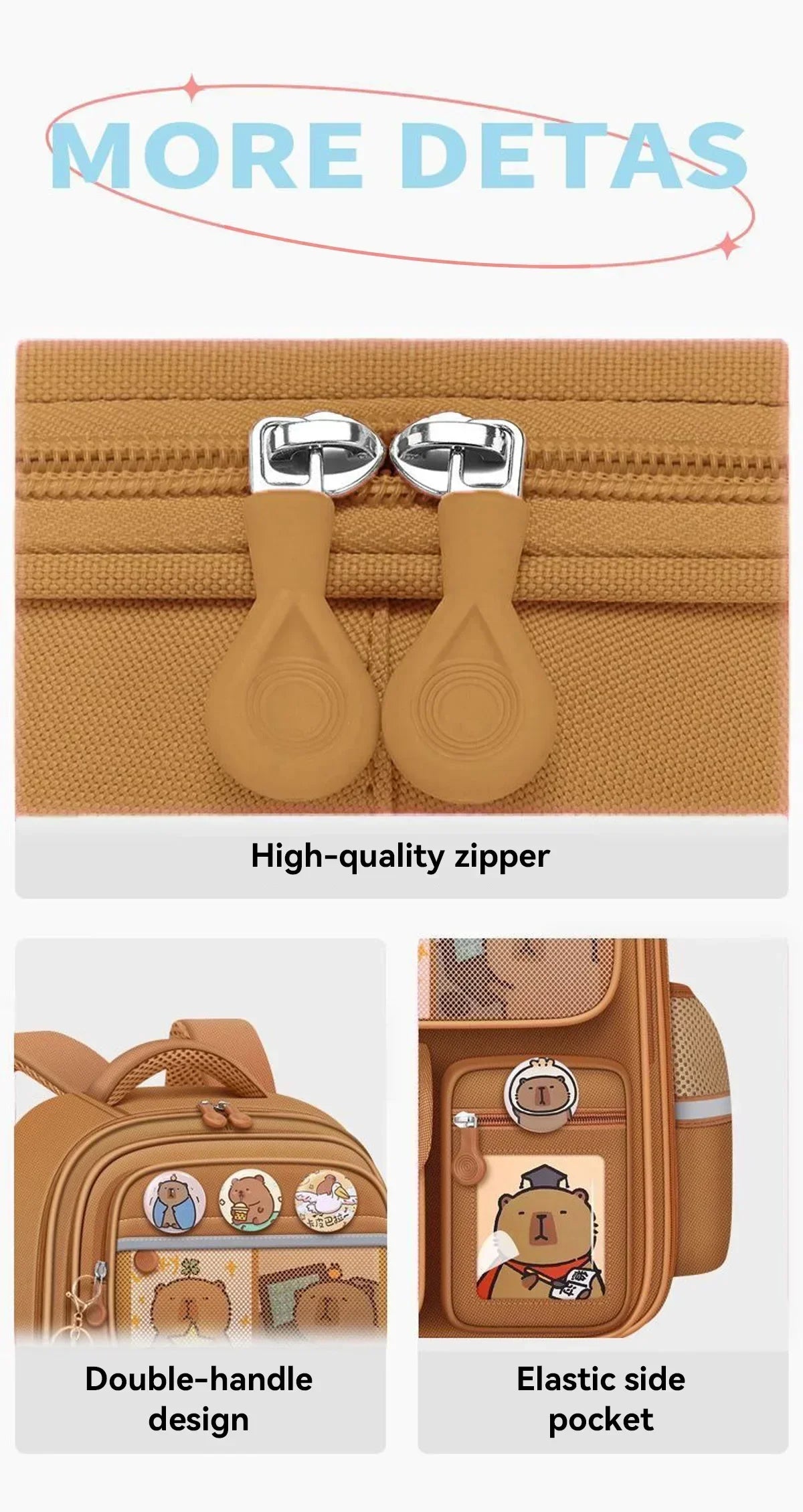 Capybara School Bag Waterproof Backpack Large Capacity Alleviate Burden Protecting Spine Widen Straps Backpack for Students