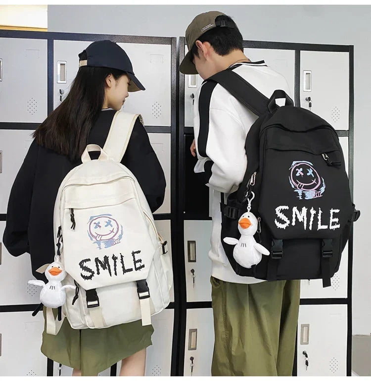 Fashion Cute Cartoon Pattern Waterproof Student School Bag, Casual Large Capacity Nylon Zipper Backpack Woman and Man