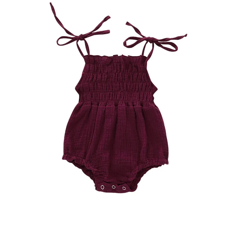 Baby Clothing Summer Newborn Infant Baby Girl Solid Color Sleeveless Romper Jumpsuit Outfit Clothes Cotton Adjustable