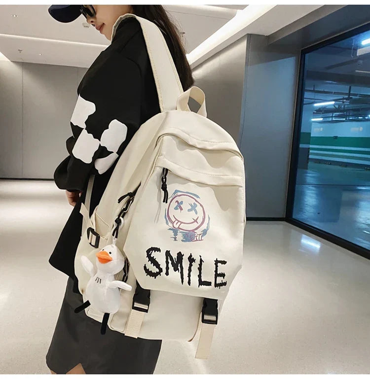 Fashion Cute Cartoon Pattern Waterproof Student School Bag, Casual Large Capacity Nylon Zipper Backpack Woman and Man