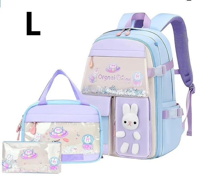 Cute Student Backpack 3pcs/set Primary Schoolbag Rabbits and quicksand Kawaii Student Backpack Teenage Girls Handbag