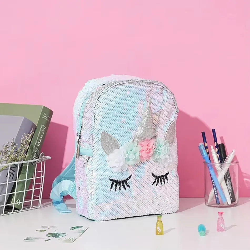 Unicorn Sequin Backpack Cartoon School Bag School Bookbag large capacity Book food Storage Double Shoulder Backpack Travel
