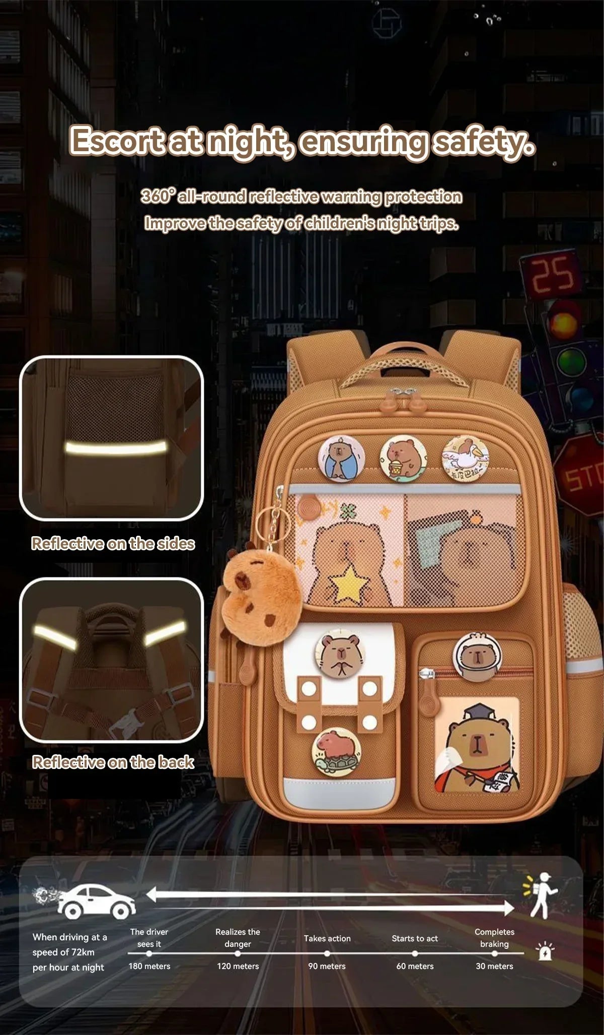 Capybara School Bag Waterproof Backpack Large Capacity Alleviate Burden Protecting Spine Widen Straps Backpack for Students