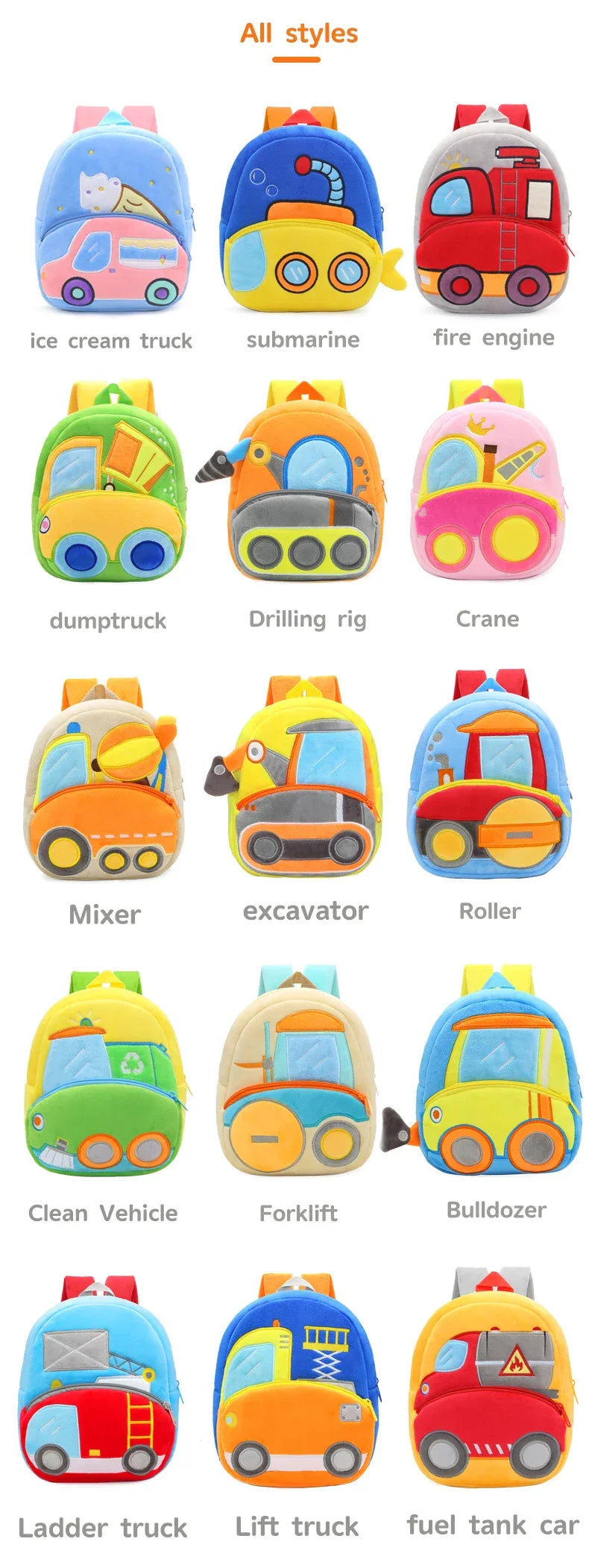 2-4 years old kids engineering backpack cartoon excavator backpack plush kids small school bag toy backpack - Baby's World