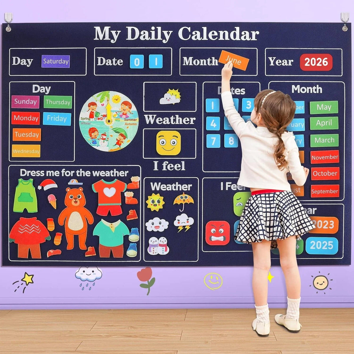 Montessori Felt Calendar Sensory Story Board for Toddlers，Interactive Classroom/Home Early Learning Wall Hanging Gifts