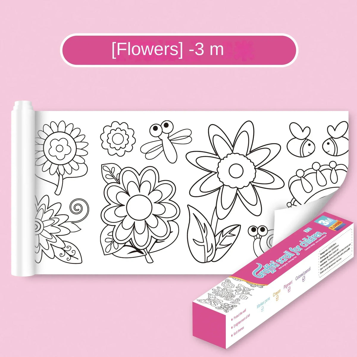 Kids Coloring Paper Roll Sticky DIY Drawing Graffiti Art Color Filling Educational Toys for Children Wall Floor Painting Gifts
