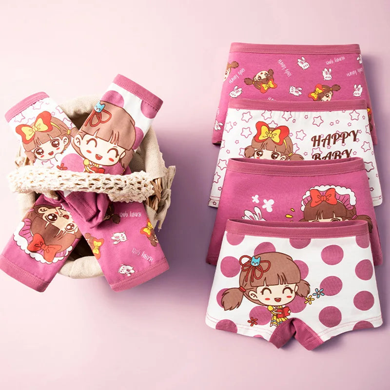 4pcs Cotton Girls Soft Panties Baby Lovely Character Pattern Cartoon Panty Students Boxer Briefs Kids Underwears Children Boxers