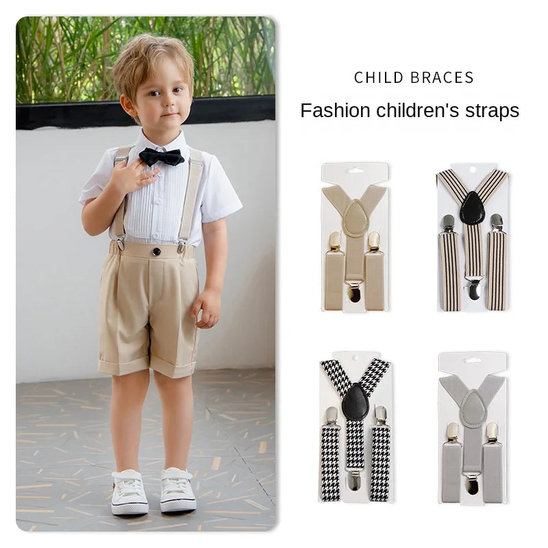 Kids Adjustable Suspenders with elastic straps, three metal clips, and adjustable buckles for boys and girls