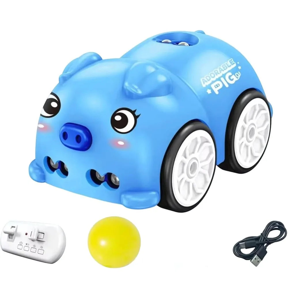 Creative Gift Rc-Controlled Magic Follows Line Car with 5 Play Modes Rechargeable Magic Mini Bus Toy Pig Pattern Magic Mini Bus