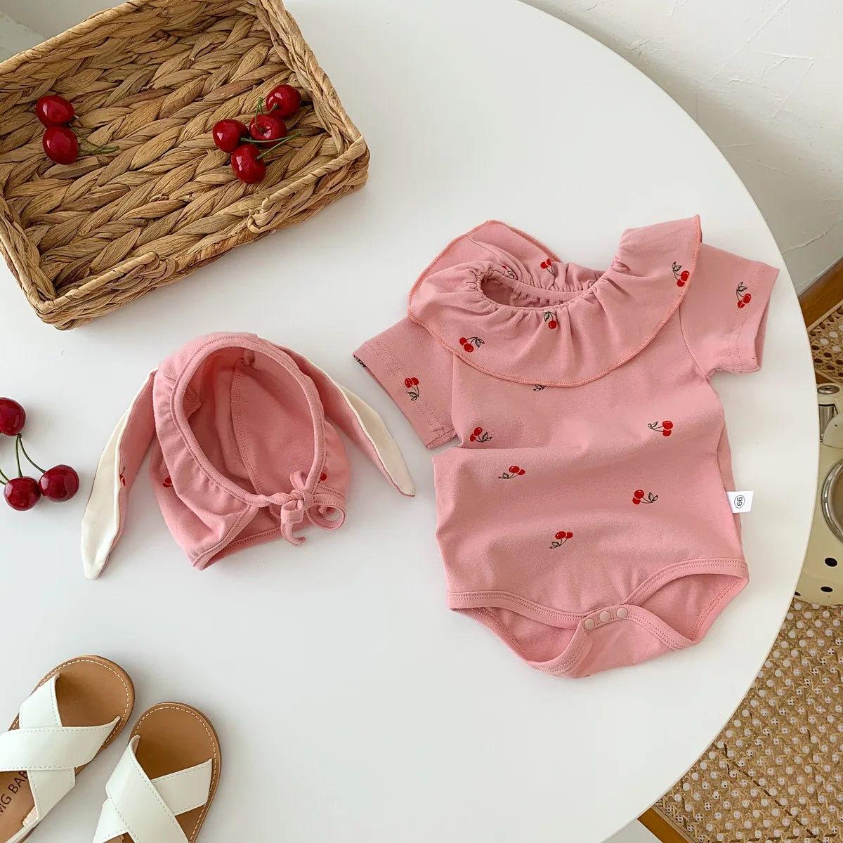 Summer Baby Clothes Newborn Thin Infant Girls One-Piece Cherry Short Sleeve Romper Newborns Jumpsuit Homewear Casual Pajamas