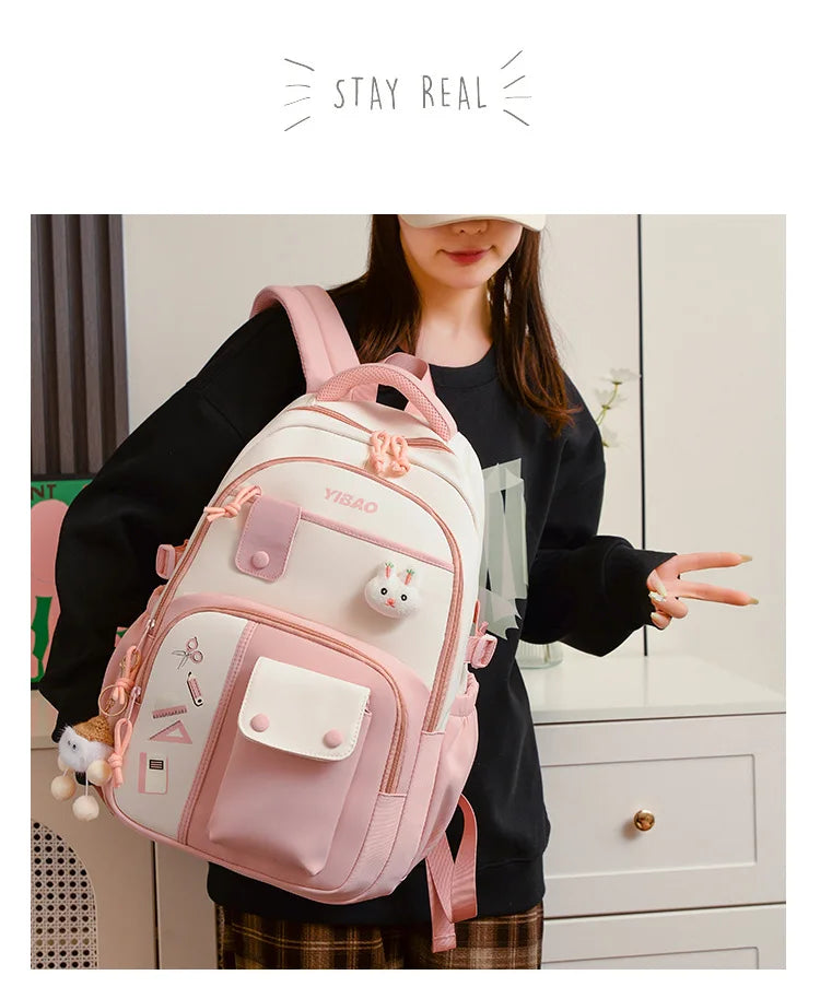 New cute rabbit children school backpack Fashionable splicing color contrast fresh lady knapsack kids schoolbags bring a