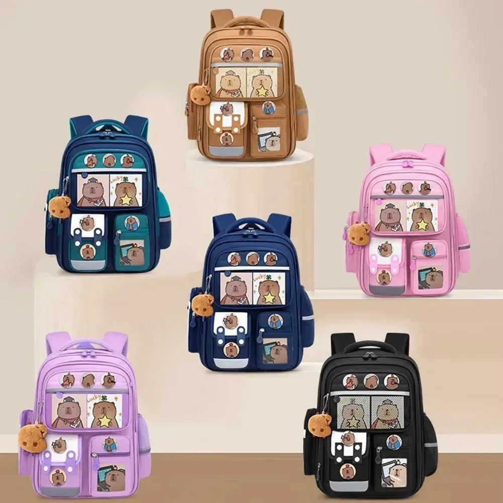 Capybara School Bag Waterproof Backpack Large Capacity Alleviate Burden Protecting Spine Widen Straps Backpack for Students
