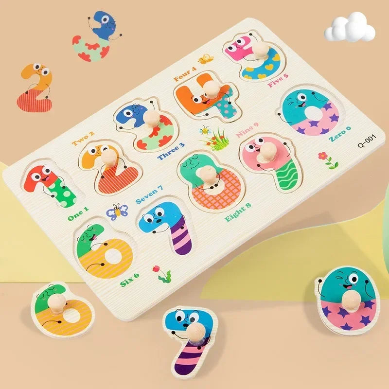 Wooden Puzzles for Toddlers Montessori Baby Learning Alphabet Number Shape Puzzle Toys Kids Educational Matching Board Wood Game