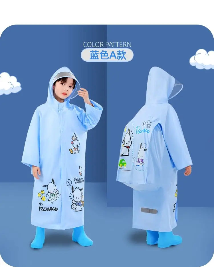 Sanrio Kuromi My melody Pochacco children's raincoat with school bag cute boys and girls kindergarten fashion student rain