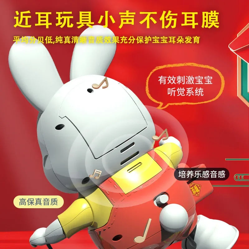 Electric Dancing Little Fu Rabbit TikTok Same Style Robot Light Music Children's Educational Luminous Toys