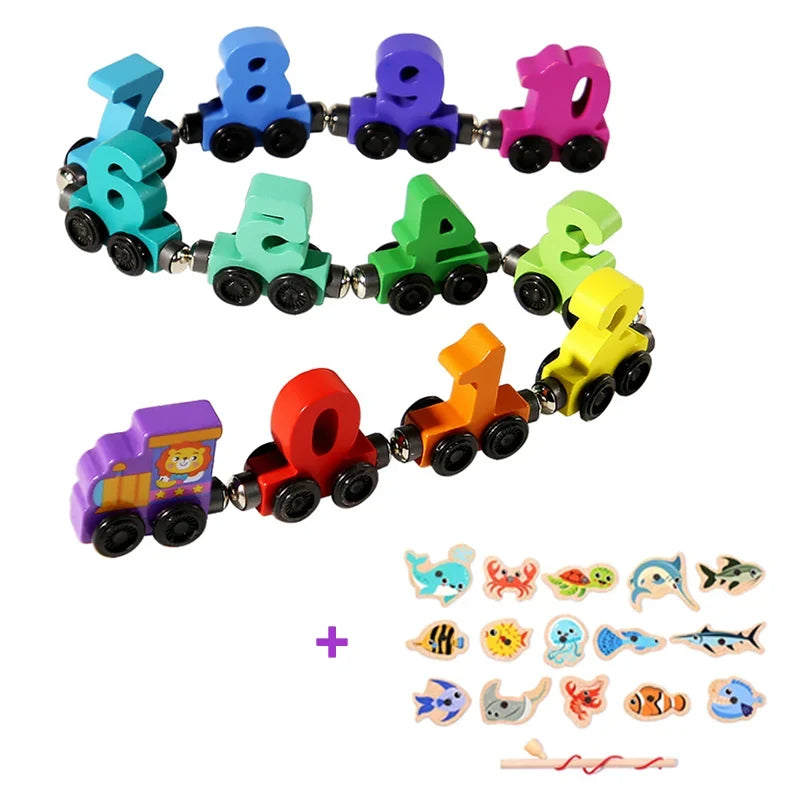 Magnetic Fishing Toys Game Set for Kids Montessori Wooden Cartoon Fishing Rod Educational Toys Birthday Party Toddle Gifts