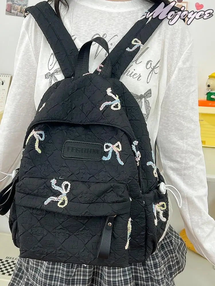 Sweet Backpacks For Girl Embroidery Bow Cute Mini Backpack INS Fashion School Backpack Kawaii Stylish Knapsack Feminina