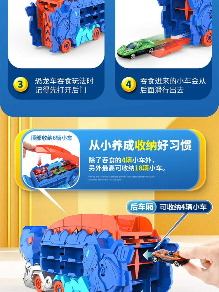 New Product Folding Dinosaur Transporter Car Competitive Game Roll To Eat Car Vehicle Racing Track With Mini Car Kid Gift Toy