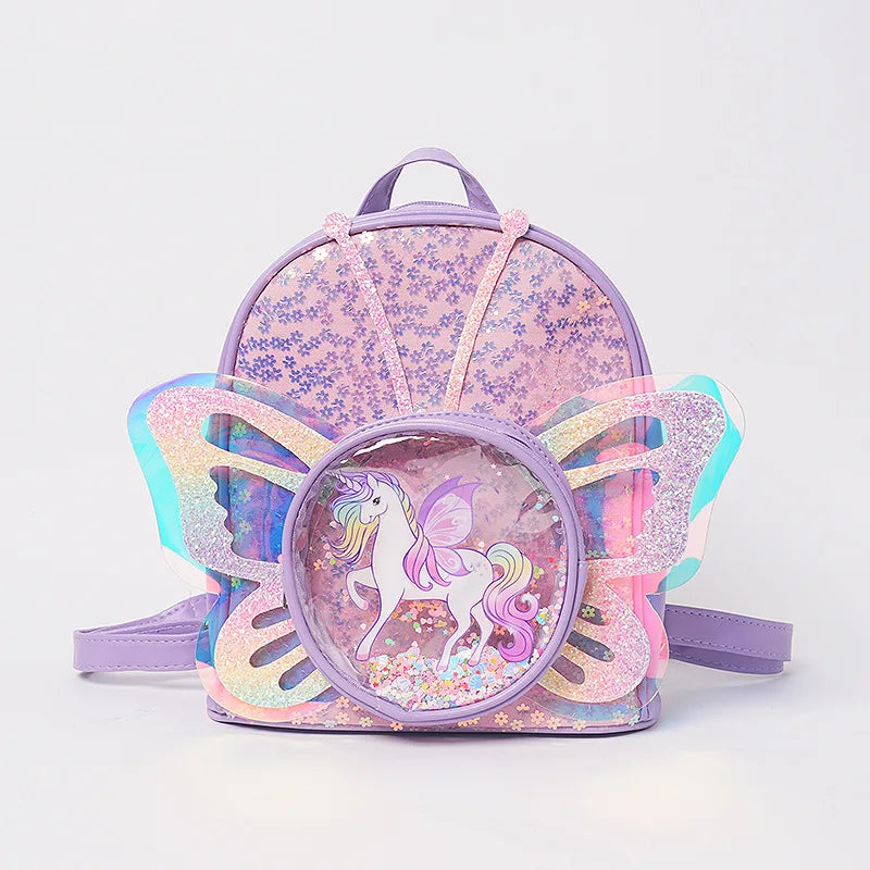 Fashionable Kid Bag for Girl Cartoon Unicorn Sequin Laser Butterfly Wings Backpack Girl School Backpack Mochila Infantil