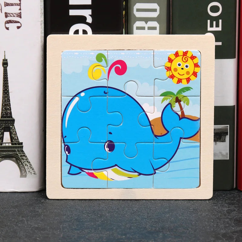 Wooden 3D Puzzle Jigsaw for Children Baby Cartoon Animal/Traffic Puzzles Educational Toy Kids Toy Wood Puzzle Small Size 11*11CM