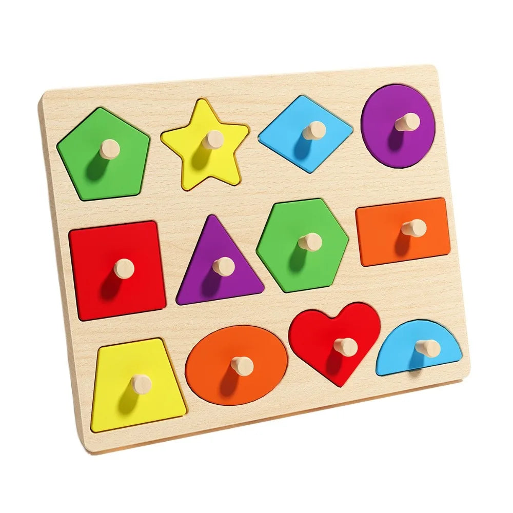 Montessori Hand Grab Boards Toys Cartoon Shape Matching Tangram Jigsaw Game Multifunction Creative Wooden Puzzle Toys Kids