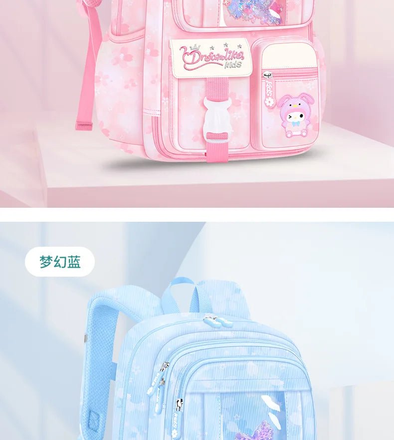 Melody Kuromi Sanrios Backpack Student Bag Girl Cartoon Kawaii Anime Breathable Super Light Large Capacity Child School Bag