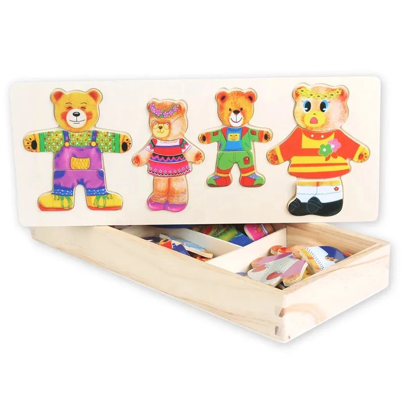 Little Bear Change Clothes Montessori Kids Early Education Wooden Jigsaw Puzzle Dressing Game Baby Puzzle Toys For Children Gift