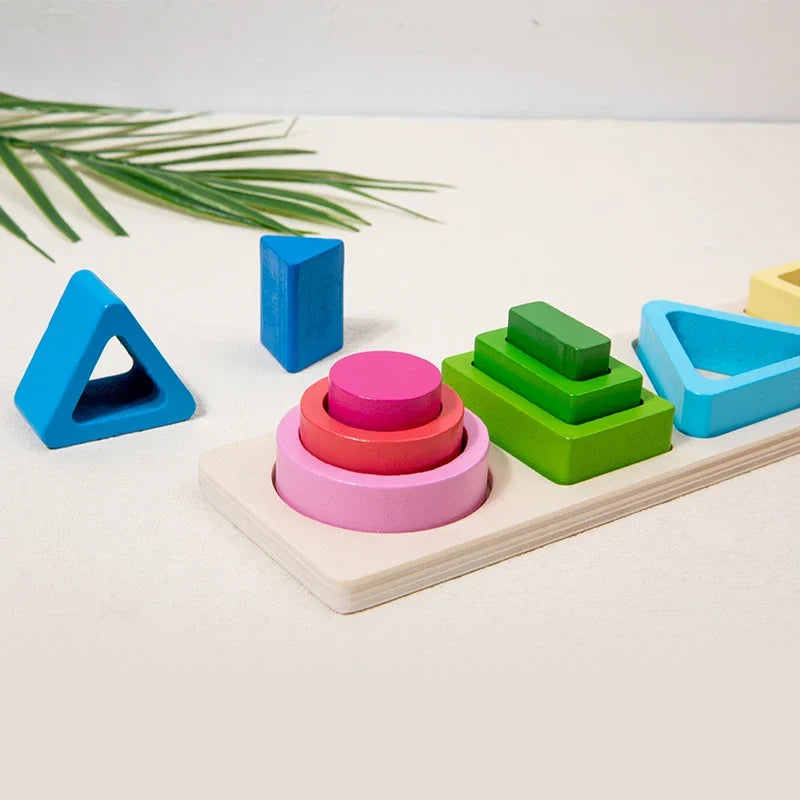 Geometric Shape Sorting Stacking ntelligence development blocks, wooden early education matching toys, color, shape cognition